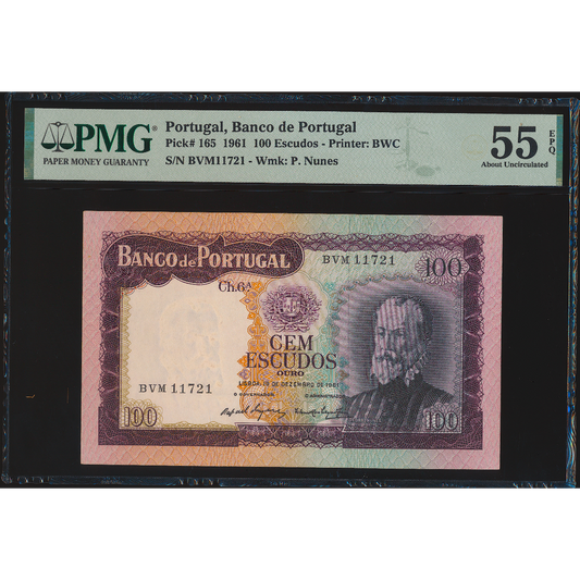 PORTUGAL P.165 1961 100 Escudos AUNC 55 EPQ