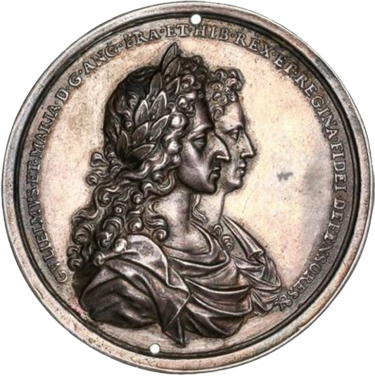 1689 William and Mary, Restorers of the Church 50mm silver medal MI 658/18 E307b