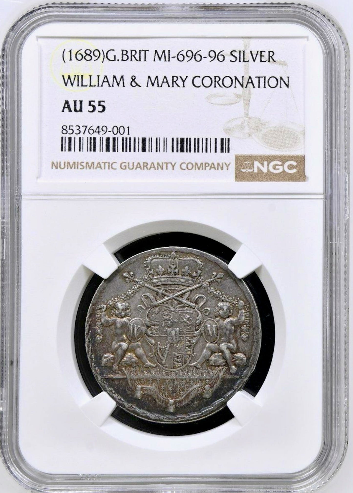1689 Coronation silver medal Mi 696/96 AU55 TOP POP