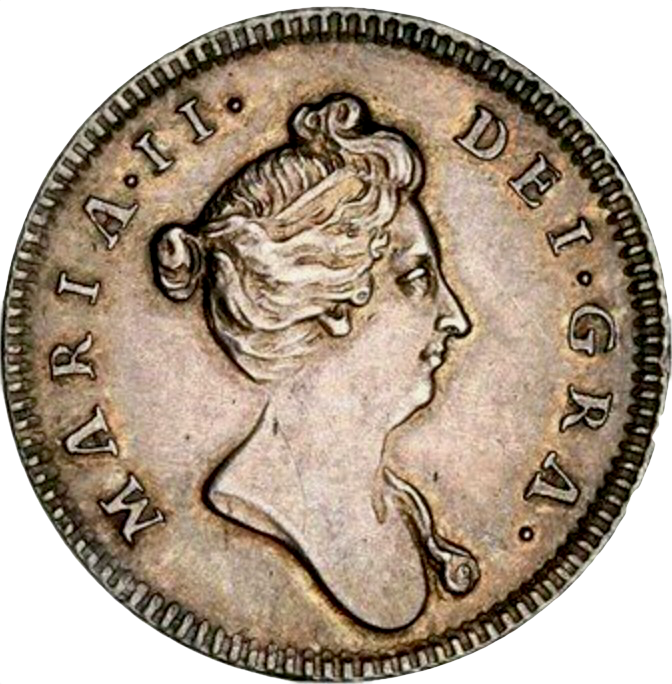 1689 Mary as Regent 22mm silver medal or supposed Pattern Farthing MI695/93