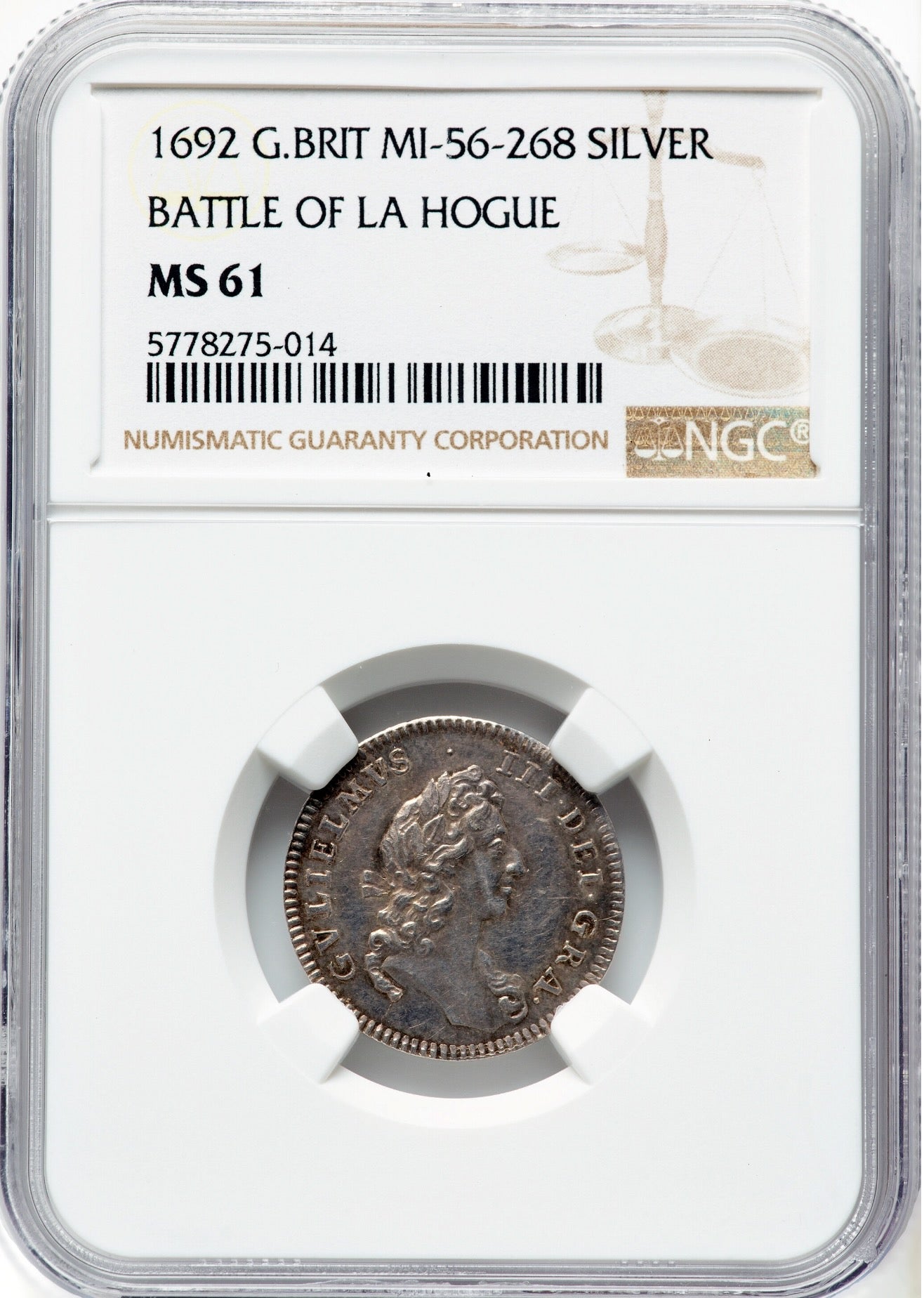 1692 Battle of La Hogue 22mm silver medal MI 56/268 NGC MS61