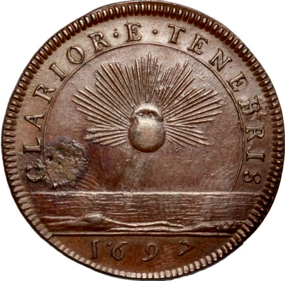 1697 Treaty of Ryswick, Fortunes of Prince James 25mm copper medal MI 194/503 E376