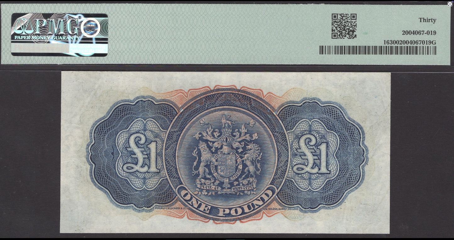 BERMUDA P.16 1947 £1 Repeater serial number VF30