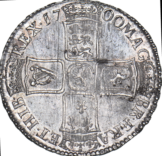 1700 Halfcrown Large late harp Large shields S3494 ESC 1044