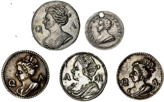1702- 1714  Queen Anne silver cliche counters Mii 413/80, 414/81 etc