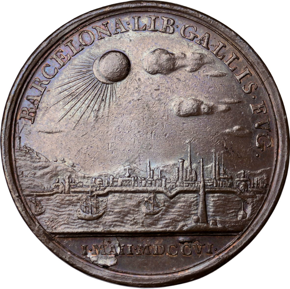 1706 Barcelona Relieved 35mm copper medal by Croker MI 280/86 E418