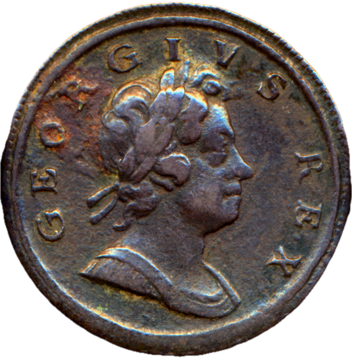 1718 Halfpenny Obverse no stops S3659 BMC 775 GVF Very rare