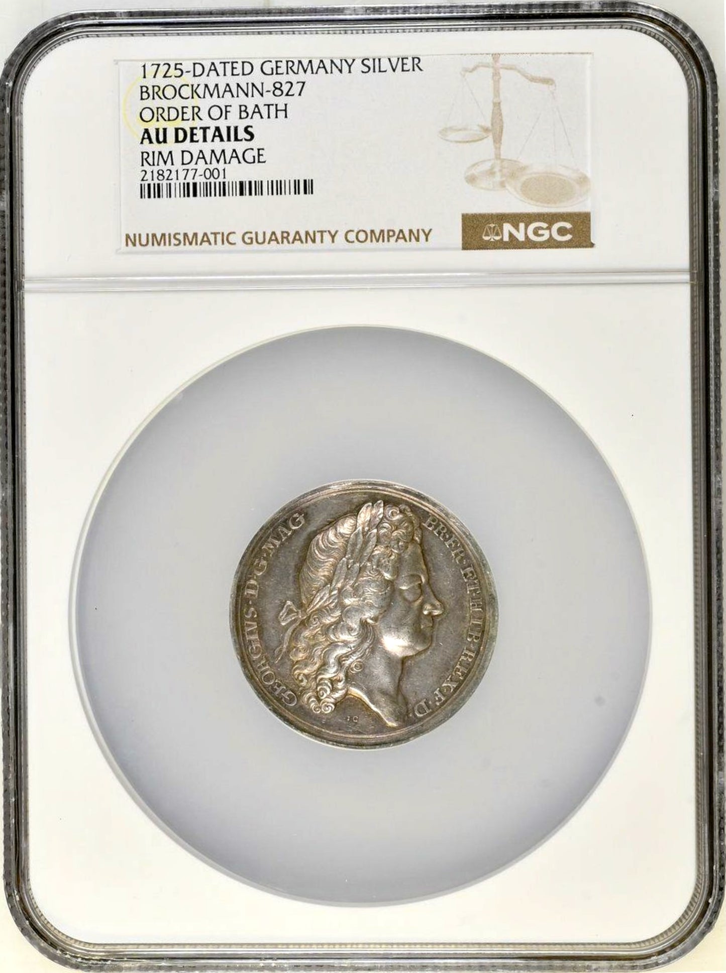 1725 Order of the Bath Revived 47mm silver medal by J Croker MI 463/75 E501 NGC AU