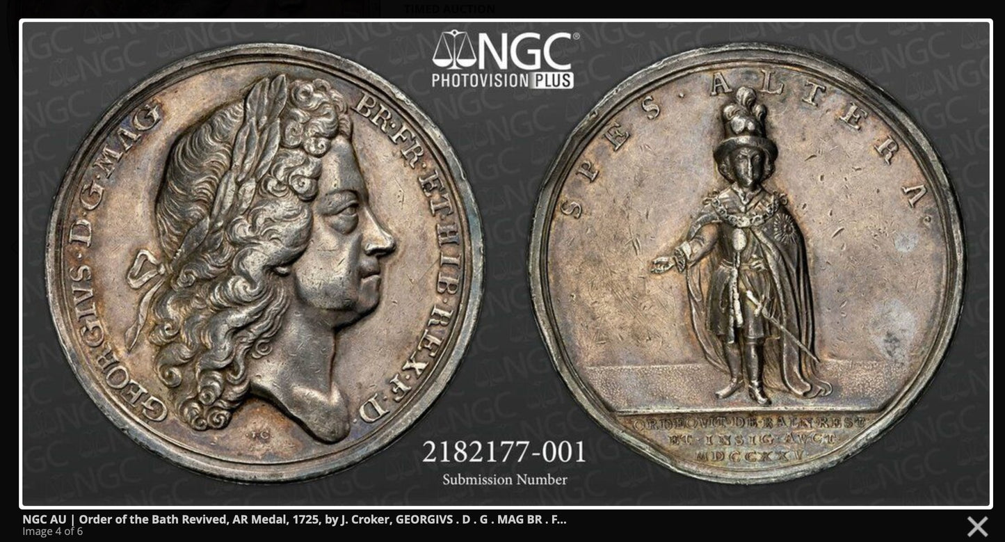 1725 Order of the Bath Revived 47mm silver medal by J Croker MI 463/75 E501 NGC AU