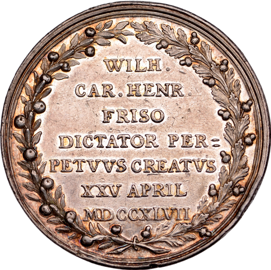 1747 Appointment of William of Orange as Stadtholder 45mm silver medal MI 627/314 Rare