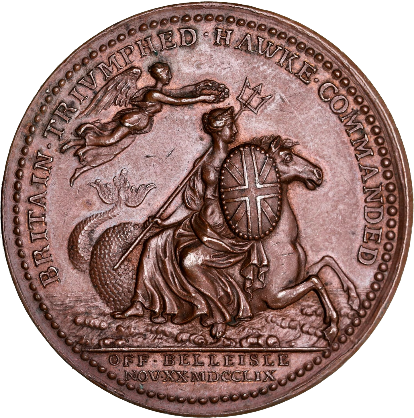 1759 Battle of Quiberon Bay, Bellisle 40mm copper medal by J Kirk E676 MI 706/441
