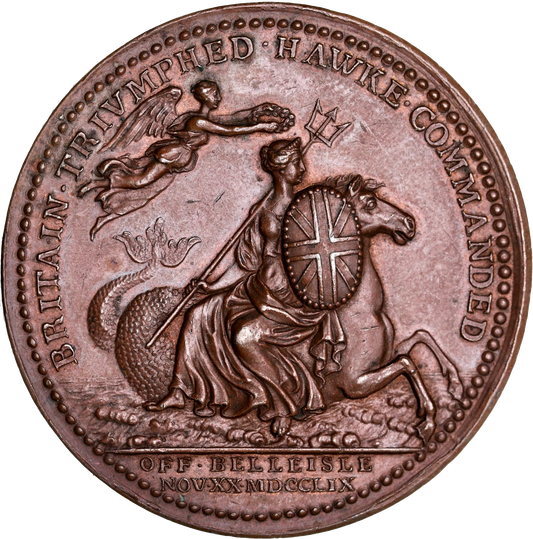1759 Battle of Quiberon Bay, Bellisle 40mm copper medal by J Kirk E676 MI 706/441
