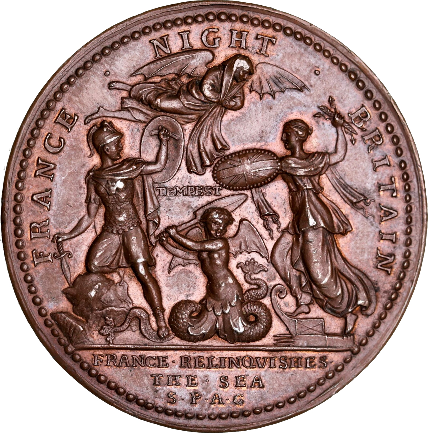 1759 Battle of Quiberon Bay, Bellisle 40mm copper medal by J Kirk E676 MI 706/441