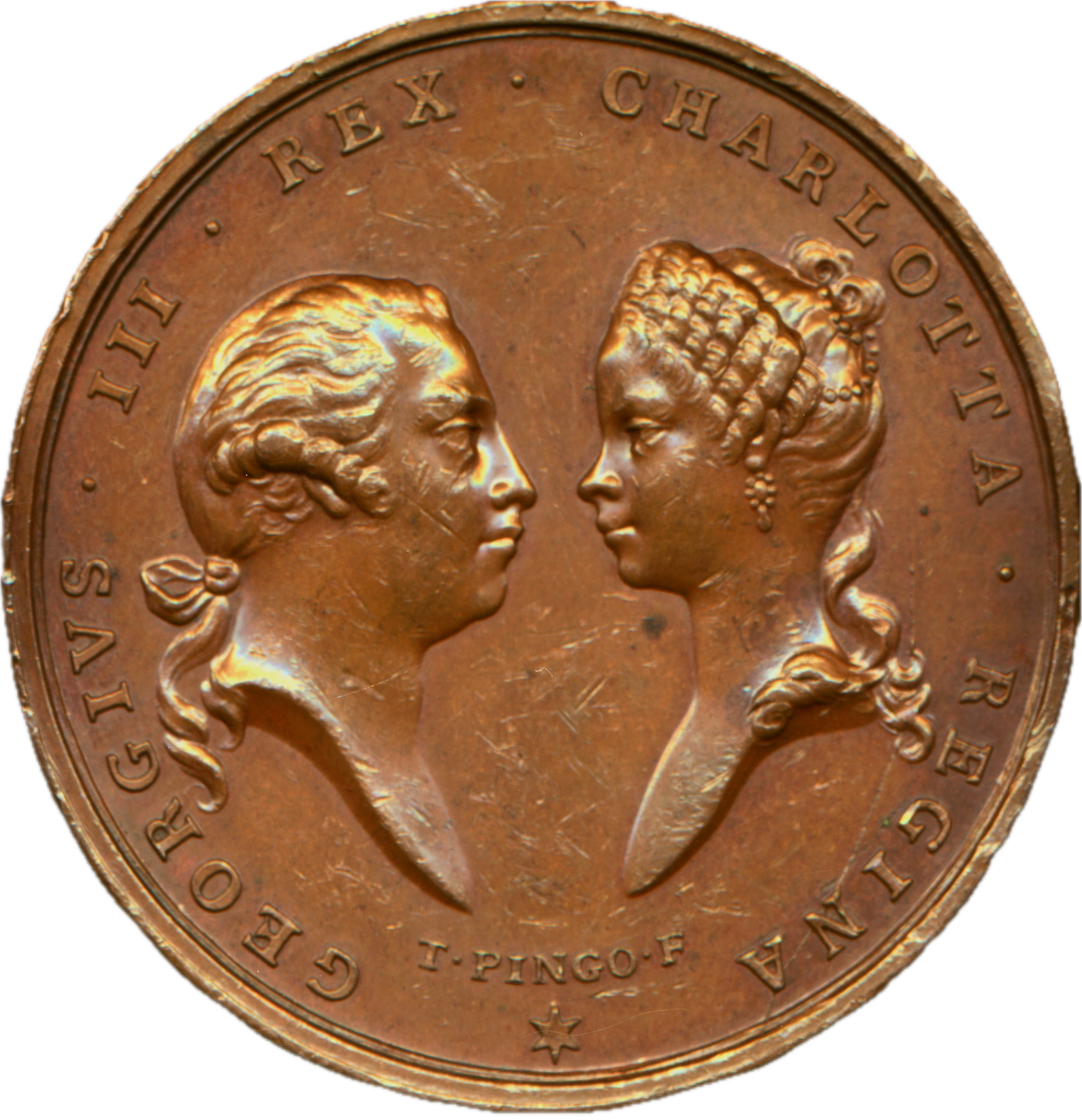 1762 Birth of George, Prince of Wales 40mm copper medal by T Pingo E699 BHM 77