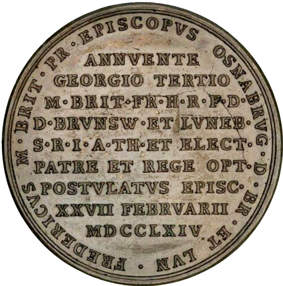 1765 Prince Frederick, Duke of York and Albany 43mm copper medal by T Pingo BHM 90
