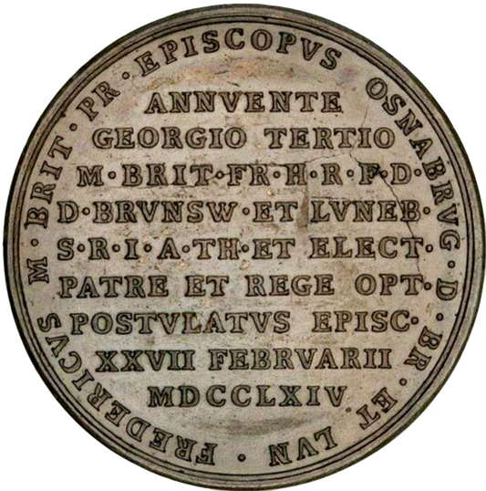 1765 Prince Frederick, Duke of York and Albany 43mm copper medal by T Pingo BHM 90