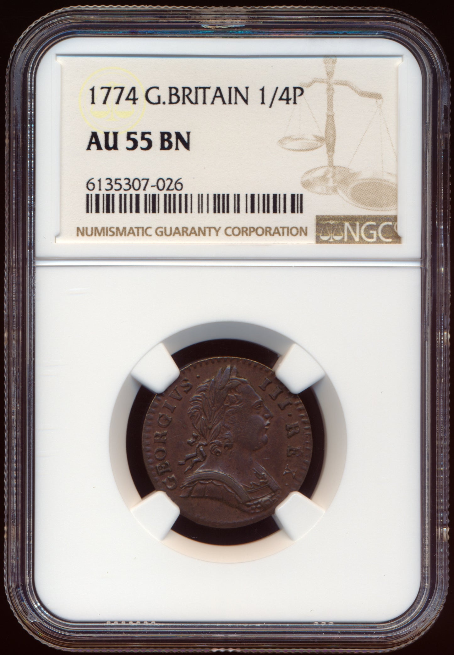 1774 Farthing S3775 BMC 915 AU 55 BN