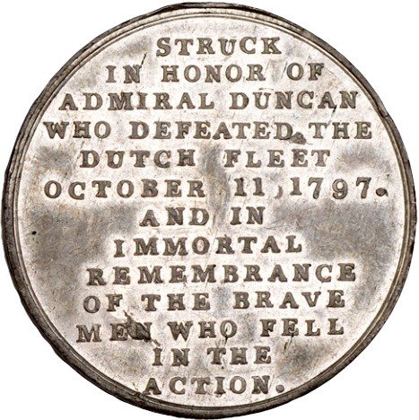1797 Battle of Camperdown 38mm white metal medal by BHM 429 Rare