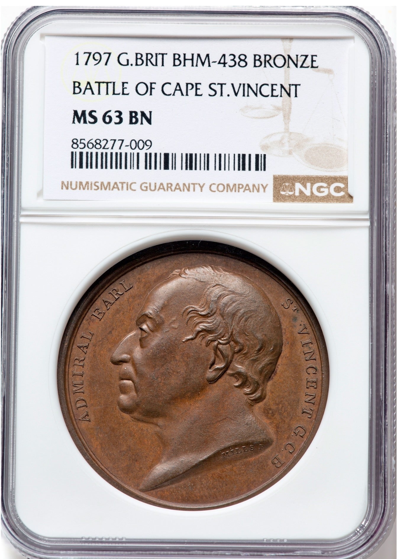 1797 Battle of Cape St Vincent 41mm copper medal BHM 438 E882 MS 63 BN