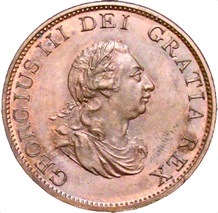 1799 Halfpenny S3774 BMC 1249 6 Gunports UNC