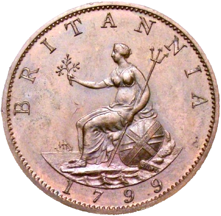 1799 Halfpenny S3774 BMC 1249 6 Gunports UNC