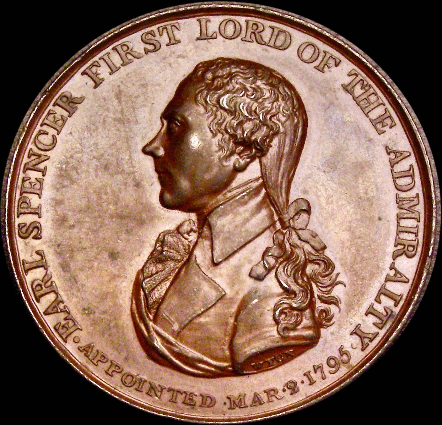 1799 Earl Spencer, First Lord of Admiralty 38mm copper medal by T Wyon BHM 471 E913