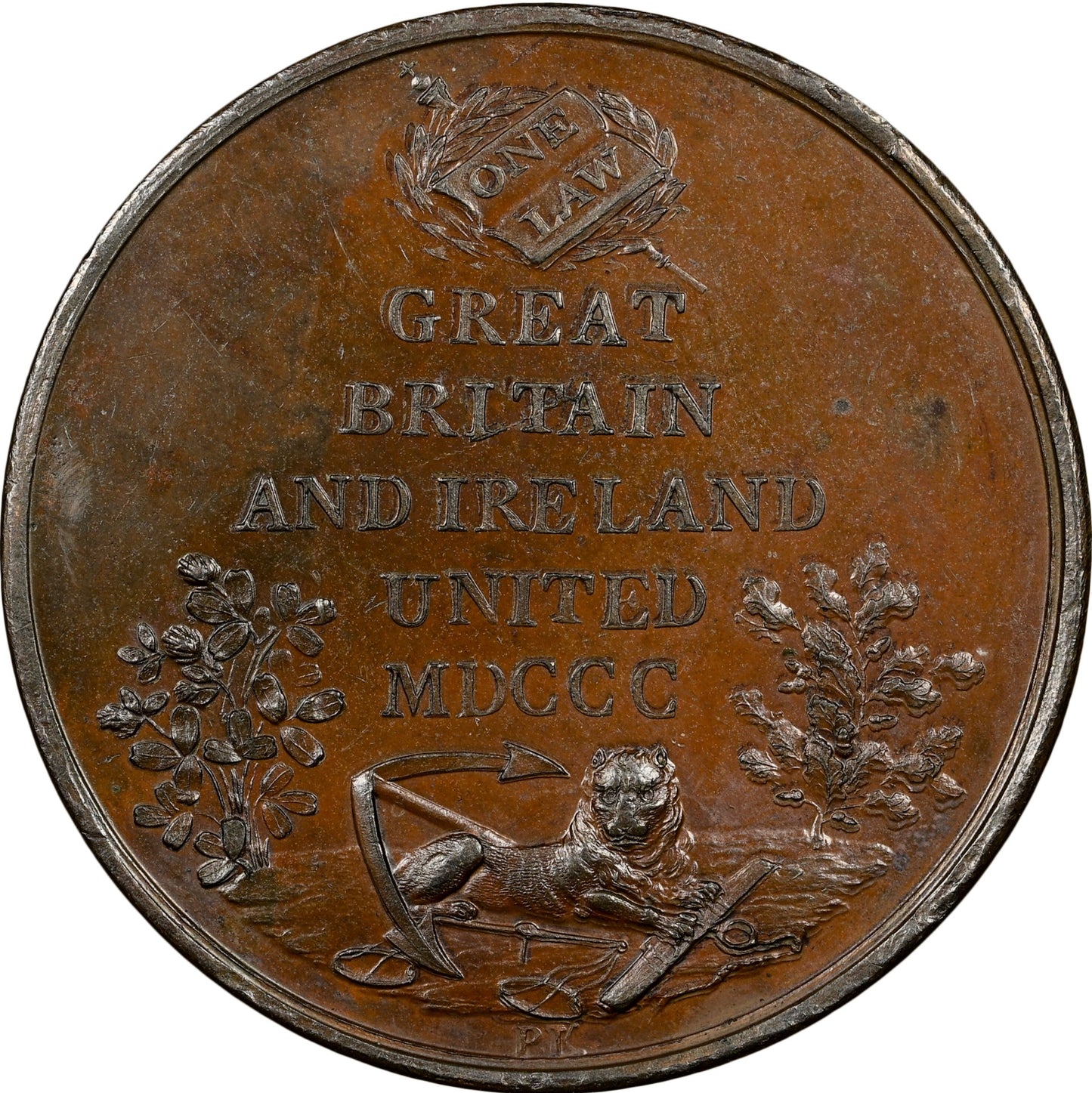 1800 Union of Great Britain and Ireland, Act Passed bronze medal BHM 494 E917 MS64BN