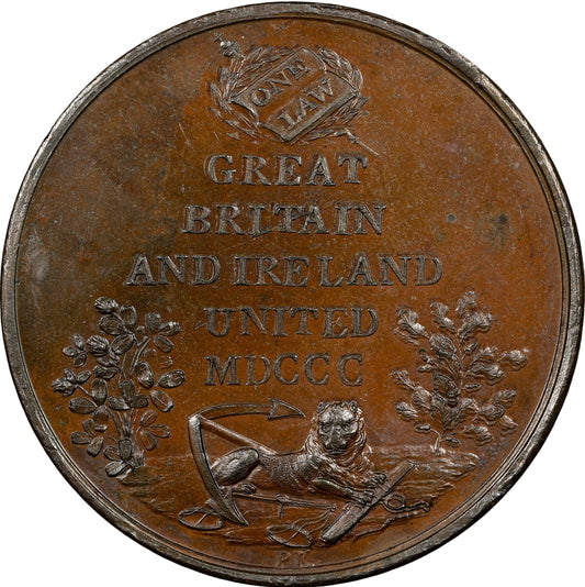 1800 Union of Great Britain and Ireland, Act Passed bronze medal BHM 494 E917 MS64BN