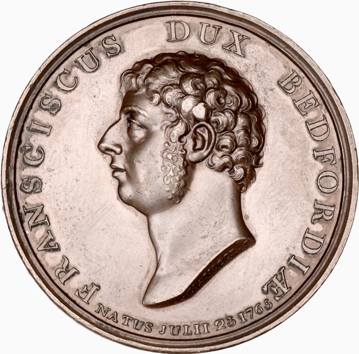 1802 Death of Duke of Bedford 42mm copper medal by JG Hancock BHM 532