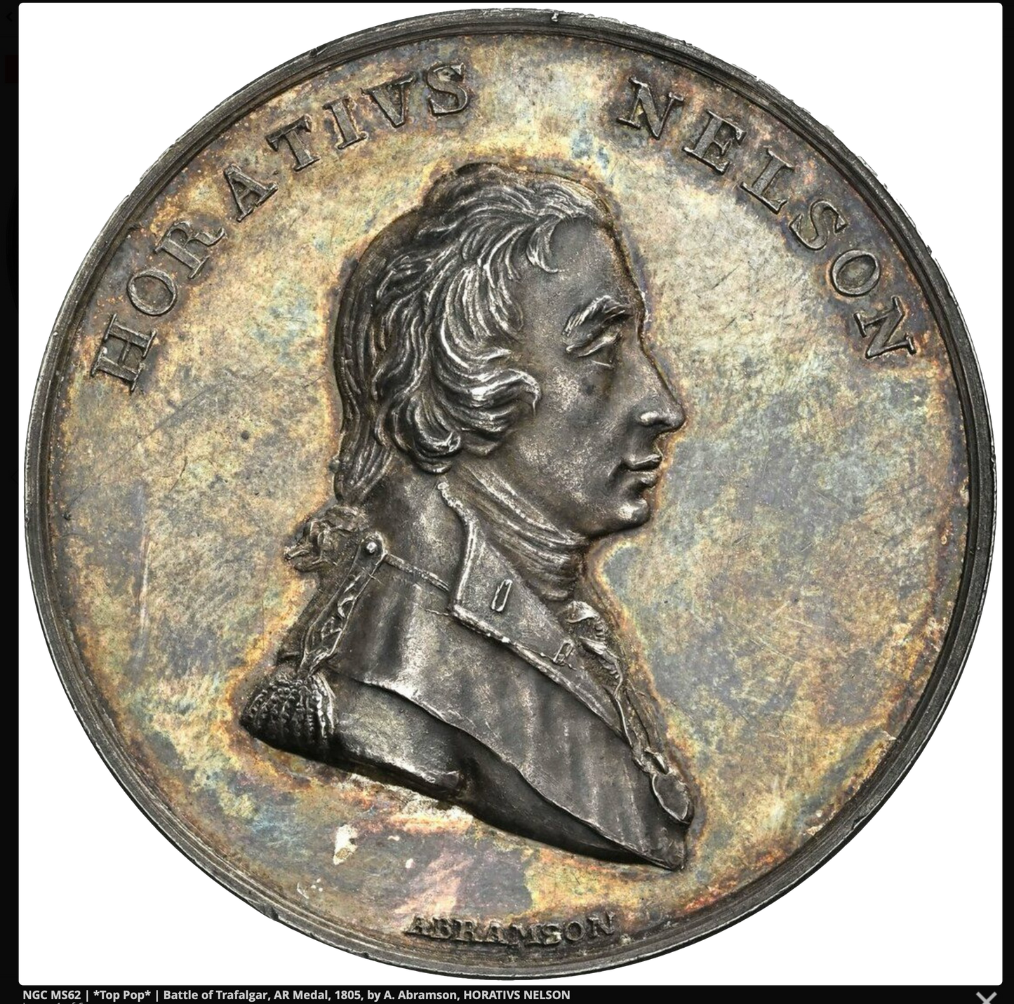 1805 Death of Nelson 40mm silver medal BHM 574 E964 MS62 TOP POP