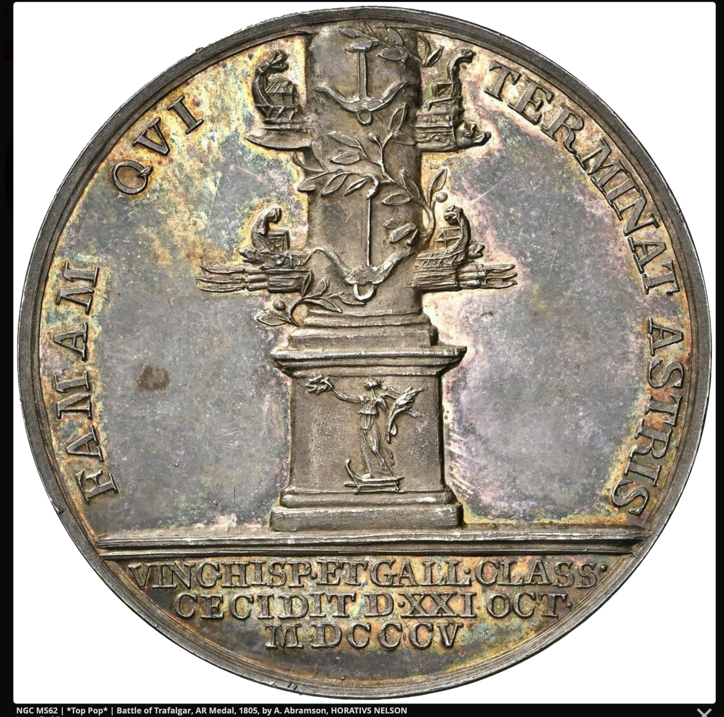 1805 Death of Nelson 40mm silver medal BHM 574 E964 MS62 TOP POP