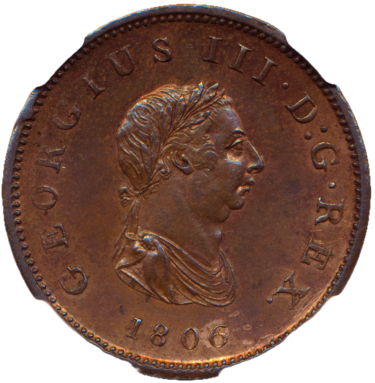 1806 Halfpenny S3781 BMC 1376 No berries UNC