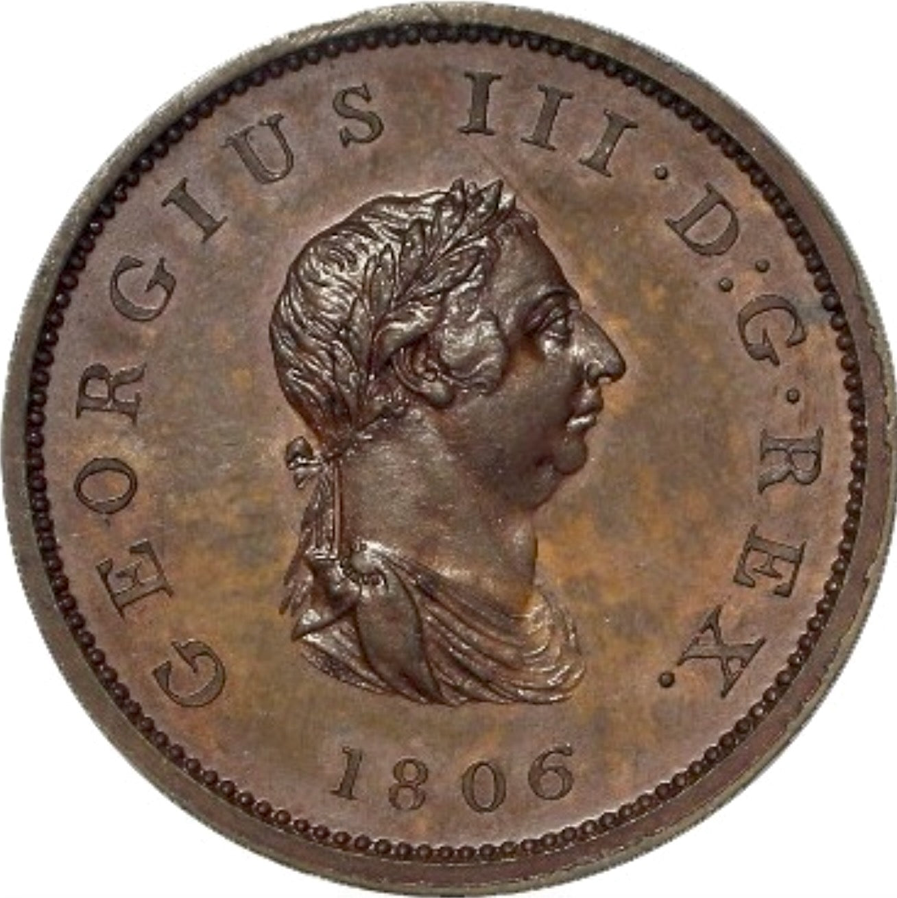 1806 Halfpenny pattern proof in bronzed copper S3781 BMC 1379 Restrike KH45 Very Scarce