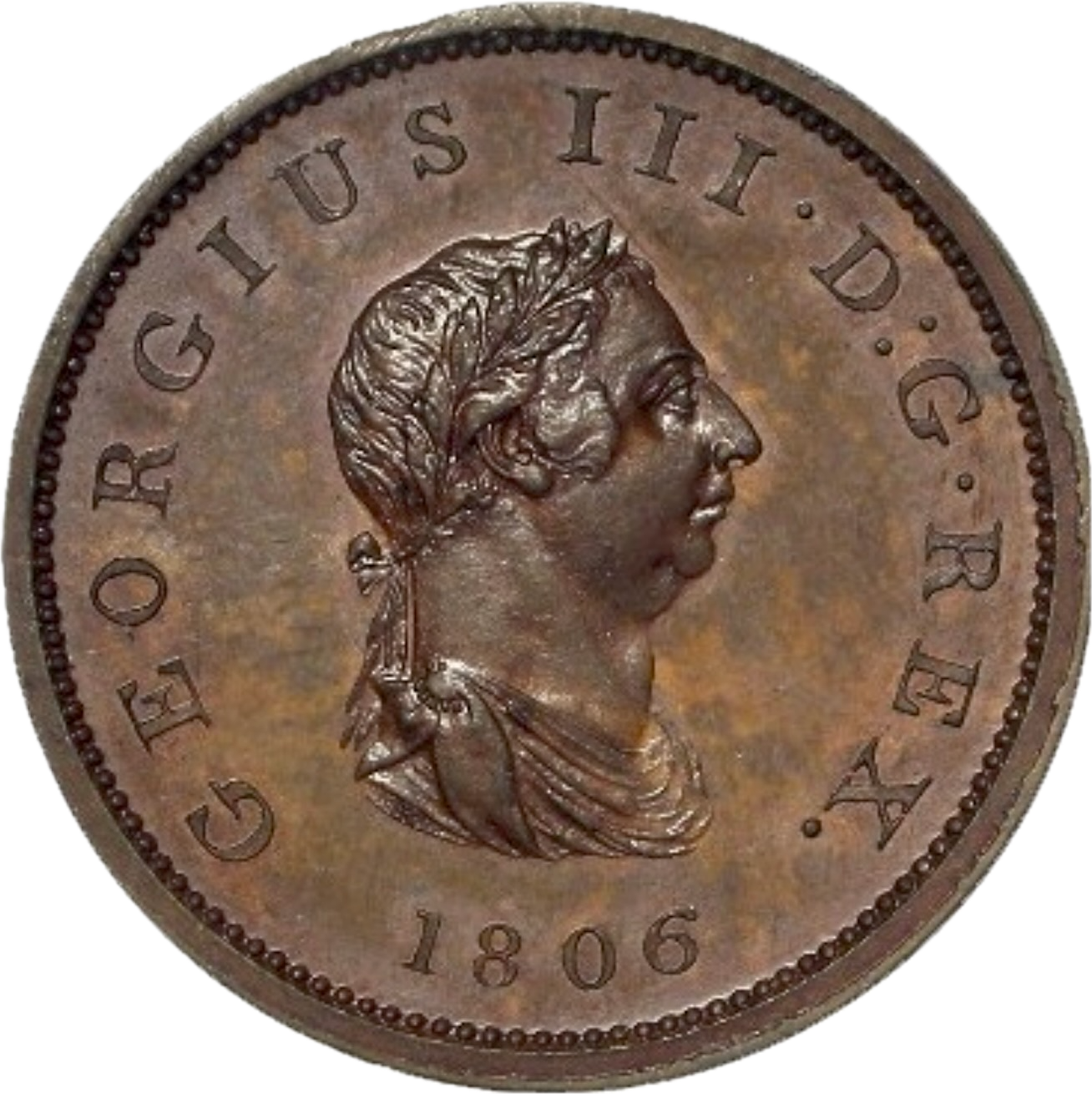 1806 Halfpenny pattern proof in bronzed copper S3781 BMC 1379 Restrike KH45 Very Scarce