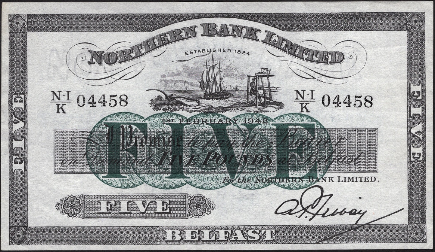 NORTHERN IRELAND P.180b NI613d 1942 Northern Bank £5 AUNC