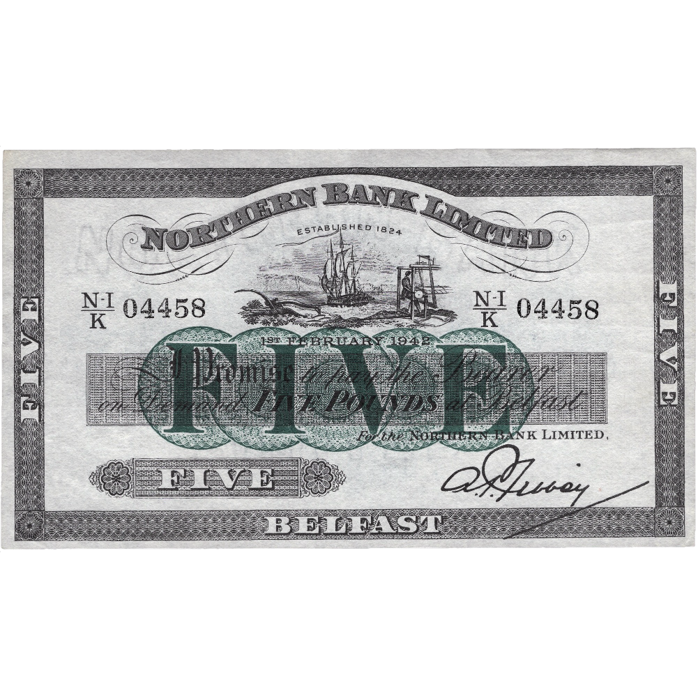 NORTHERN IRELAND P.180b NI613d 1942 Northern Bank £5 AUNC
