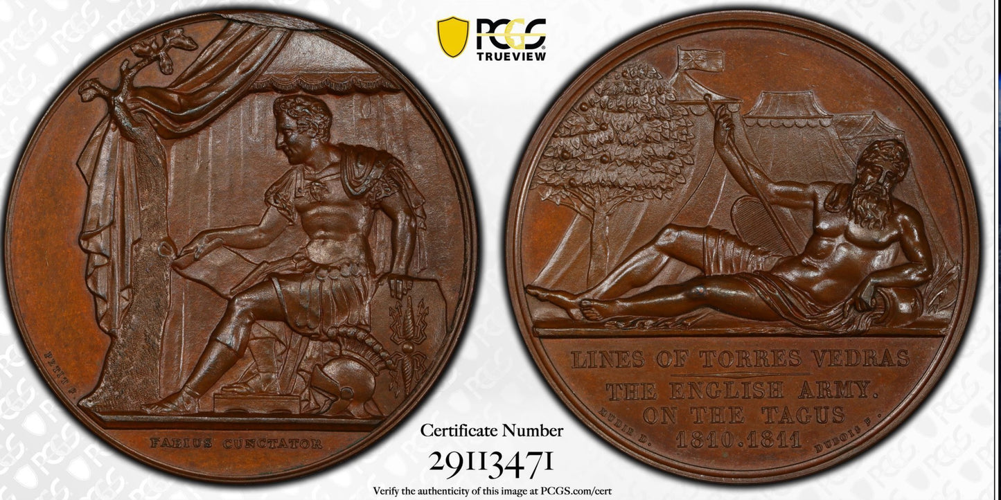 1811 English Army on the Tagus 41mm Bronze Medal BHM 713 E1016 PCGS Specimen-66