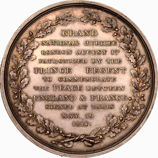 1814 Celebrations for the signing of the Treaty of Paris 45mm white metal medal BHM 830 EF