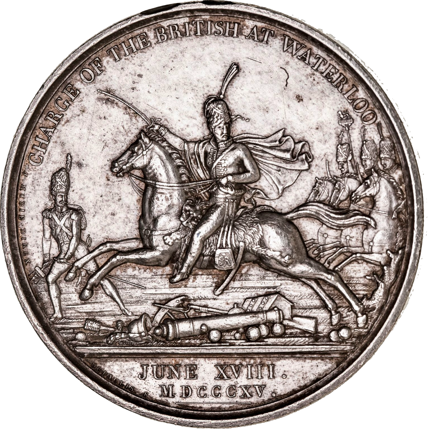 1815 Charge of the British at Waterloo 41mm silver medal BHM 859 E1069