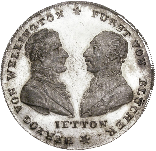1815 Wellington meets Blucher at Waterloo 33mm Silver Jeton