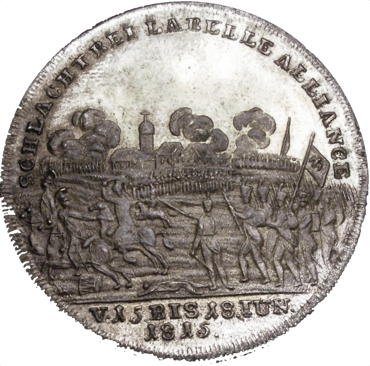 1815 Wellington meets Blucher at Waterloo 33mm Silver Jeton