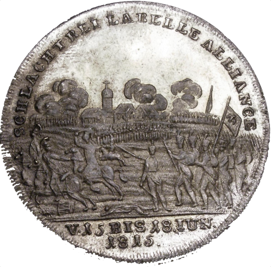 1815 Wellington meets Blucher at Waterloo 33mm Silver Jeton