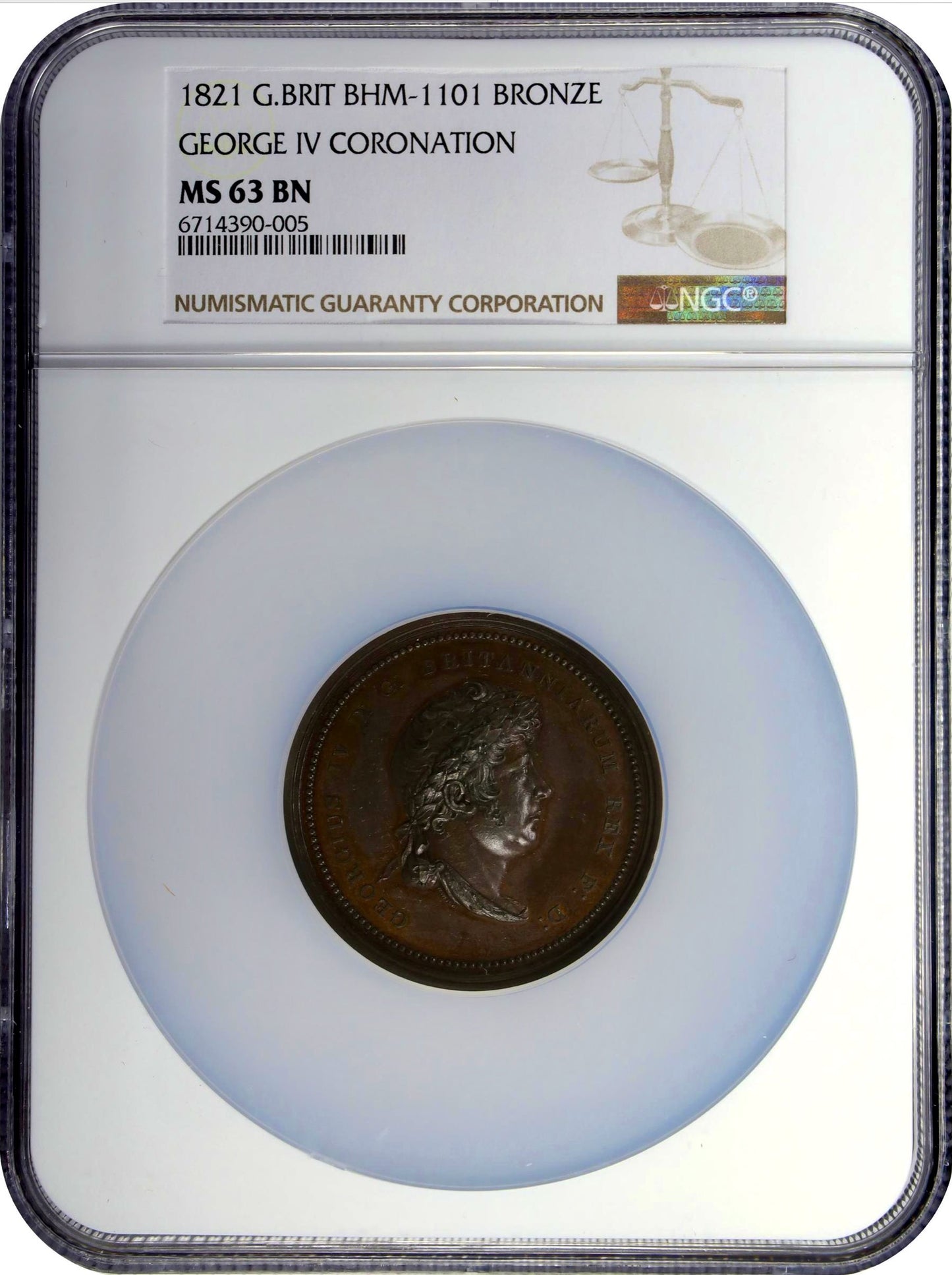 1821 Coronation bronze medal E1144 BHM 1101 MS63BN