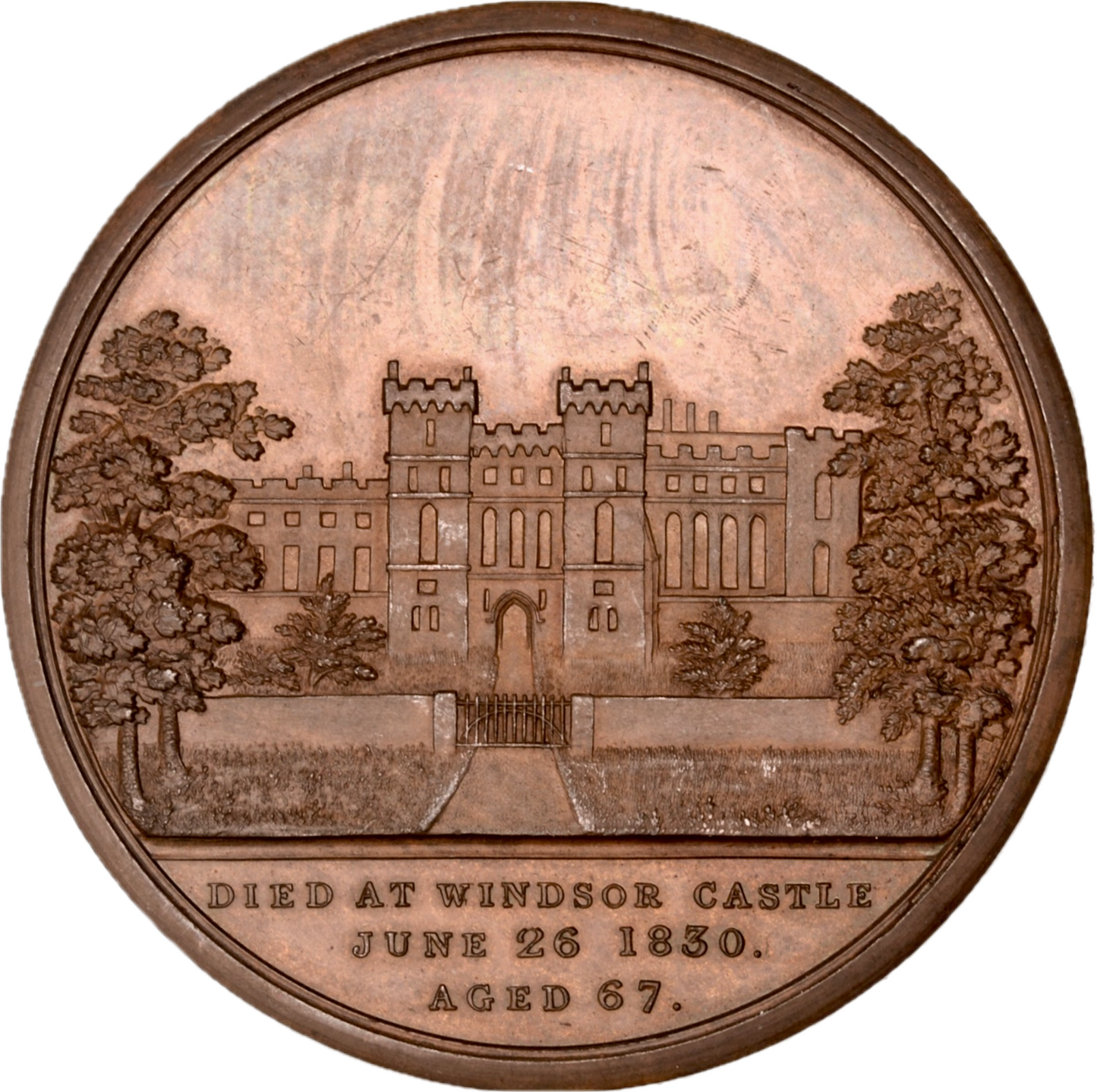 1830 Death of George IV at Windsor Castle 51.5mm copper medal E1219 BHM 1391