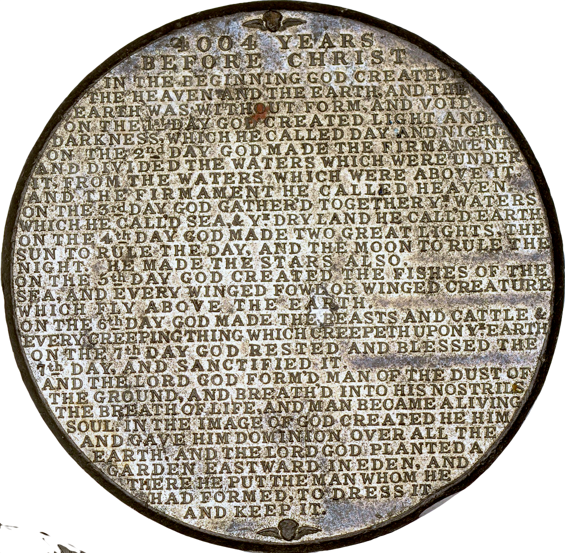 1830 Medallic Bible, Genesis 73mm white metal medal by E Thomason BHM 1468 E1238