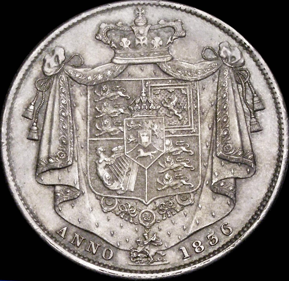 1836 Halfcrown WW in script S3834 ESC 2482 AUNC