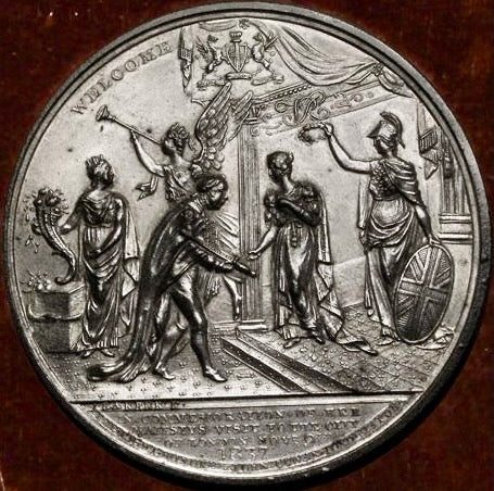 1837 Royal Visit to City of London 61mm white metal medal in box of issue E1303 BHM 1772