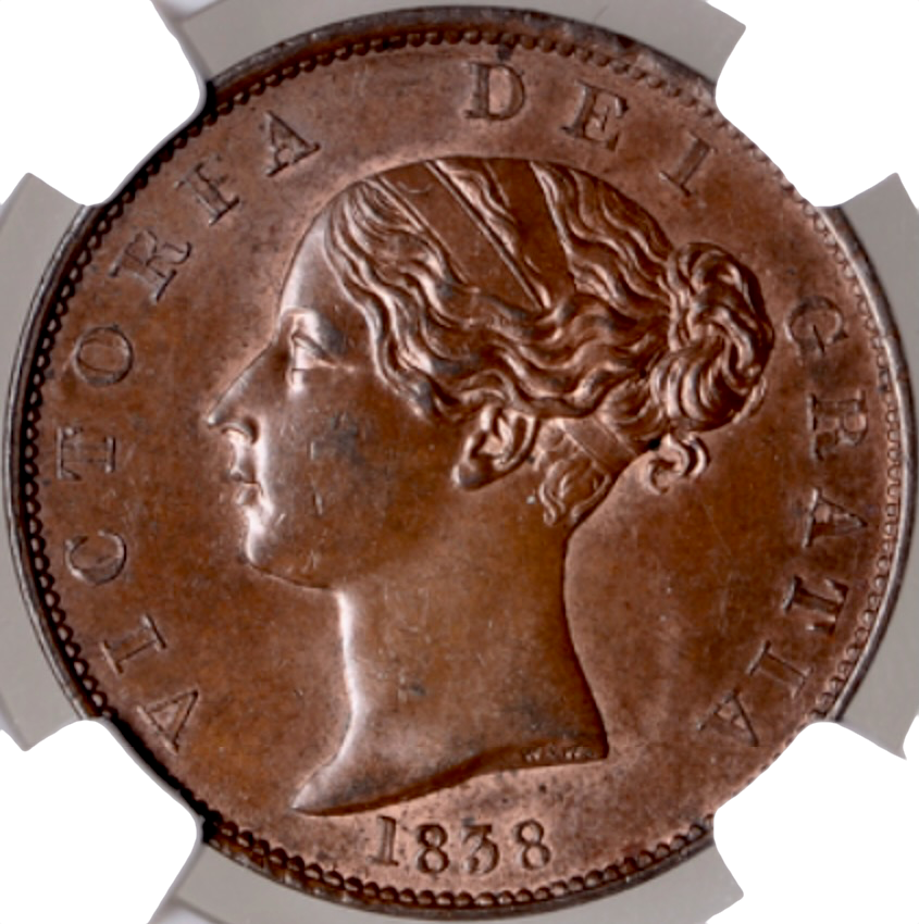1838 Halfpenny S3949 BMC 1522 Scarce UNC MS64BN