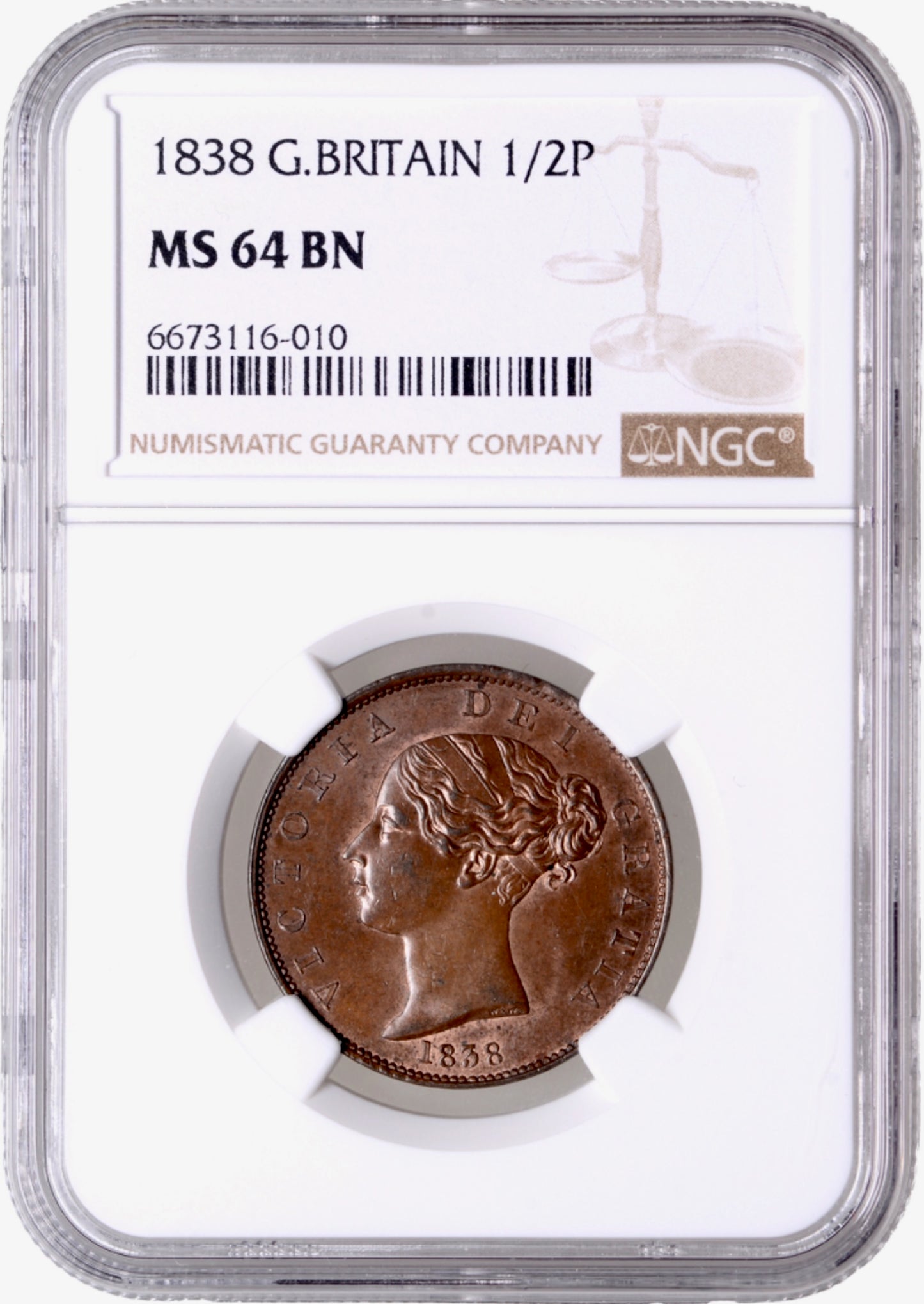 1838 Halfpenny S3949 BMC 1522 Scarce UNC MS64BN