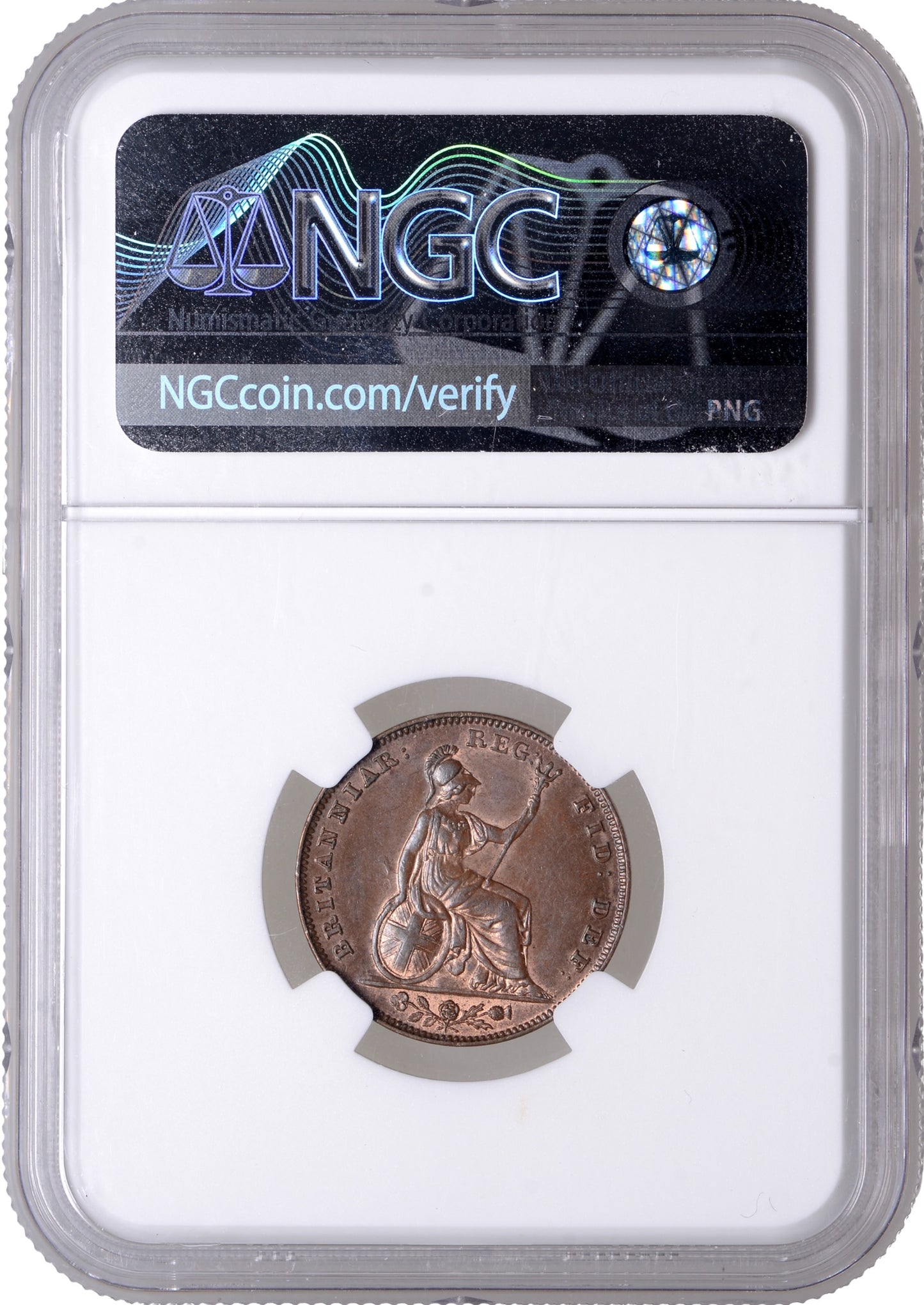 1839 Farthing S3950 BMC 1554 Colon after DEF UNC MS64BN